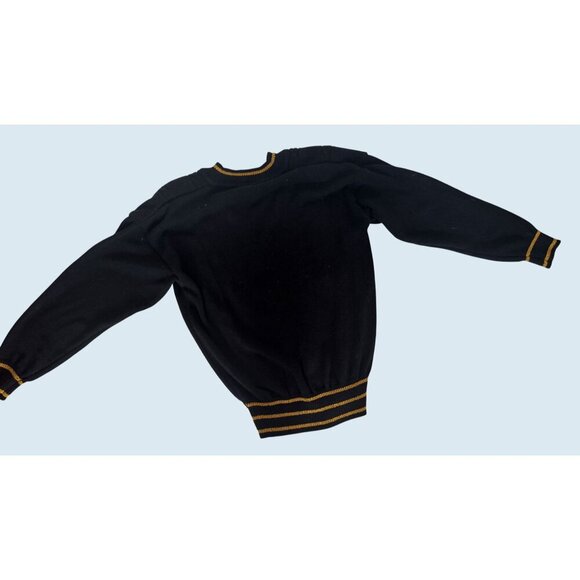 Vintage COUNTERPARTS Black Cable Knit Gold Trim V Neck Sweater 80s / 90s Size M - Picture 6 of 8